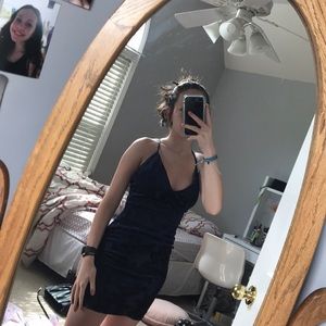 super cute navy velvet formal dress